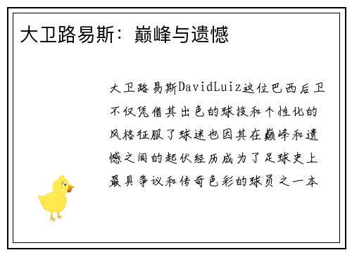 大卫路易斯：巅峰与遗憾